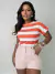Imagem do Blusa Feminina Manga Curta Listrado Gola Redonda Tendencia Feminina ⭐⭐⭐⭐⭐4.9