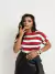 Blusa Feminina Manga Curta Listrado Gola Redonda Tendencia Feminina ⭐⭐⭐⭐⭐4.9 na internet