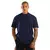 camiseta oversized masculina de gola alta na cor azul marinho, modelo streetwear.