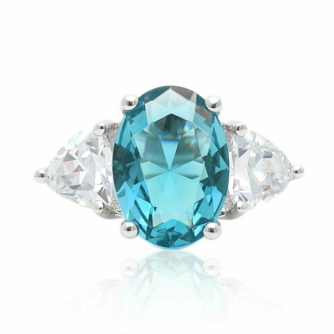 Anel Cristal Topazio Azul Oval com Gota Semijoia