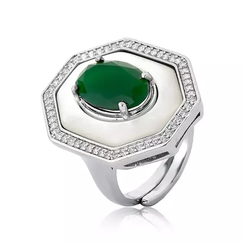 Anel semi joia geométrico cravejado ARO 15 ajustável