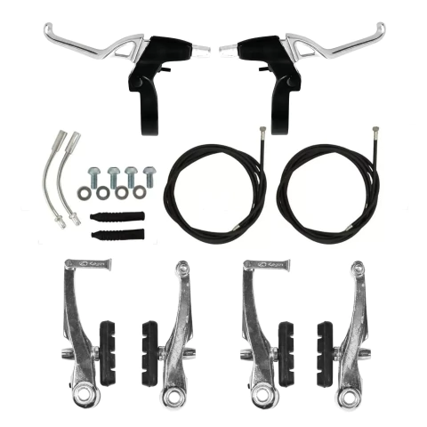 Freio V-Brake Completo em Alumínio com Cabos com Tubo Guia e Manetes Logan LB-919 Preto/Polido