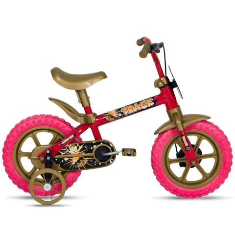 Bicicleta Aro 12 Infantil Track Arco Íris Vermelho com Dourado