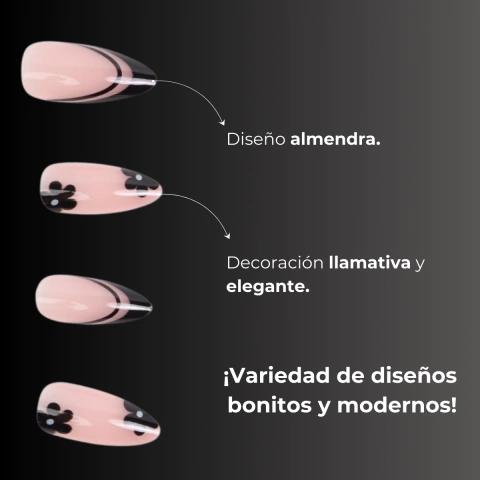 UÑAS POSTIZAS DECORADAS X12U FORMA ALMENDRA MELY (LH-J7BM2B) - comprar online