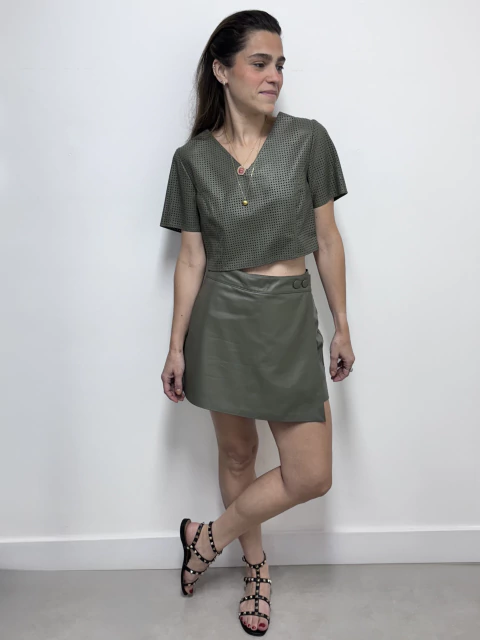 Short/Saia Couro Verde Militar - comprar online