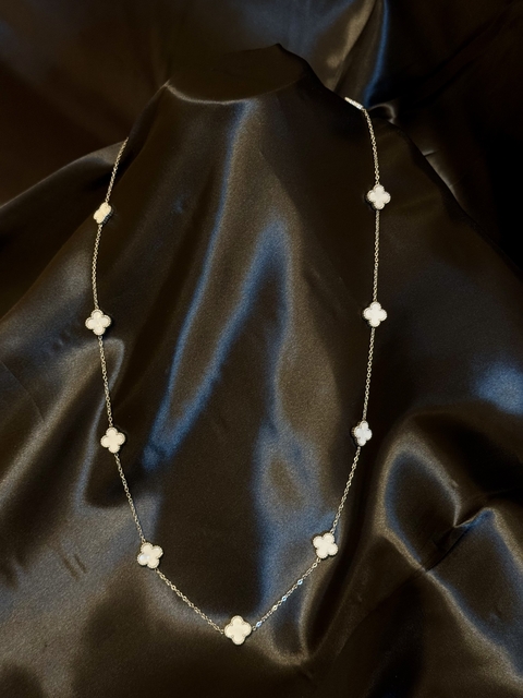 Colar Trevo branco (longo) - Aço Inoxidável - comprar online