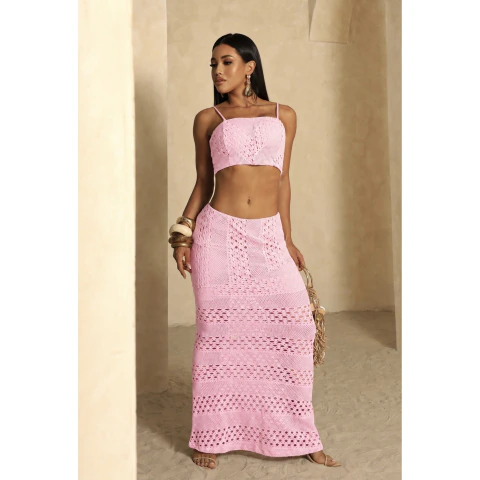 REF.657 Conjunto saia longa em macramê