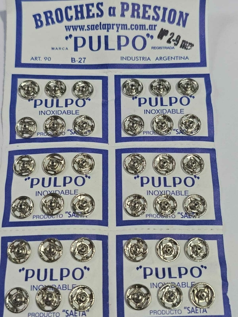 Broches a presión marca pulpo N°2. 6 broches 9mm - comprar online