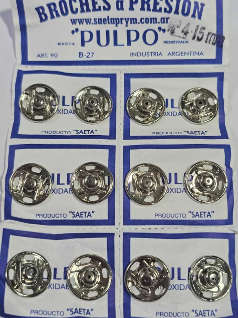 Broches a presión marca pulpo N°4. 12 broches 15mm - comprar online