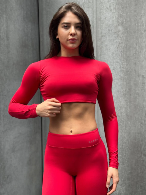 CROPPED MANGA LONGA LANA VERMELHO