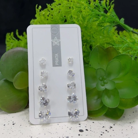 Cartela de brincos Coração Quinteto de prata 925