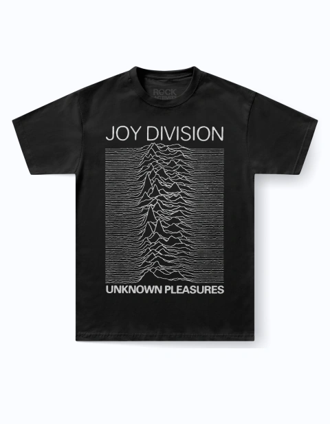 Camiseta negra Joy Division portada album Unknown Pleasures ondas pulsar CP 1919 en serigrafia blanca Rock Activity