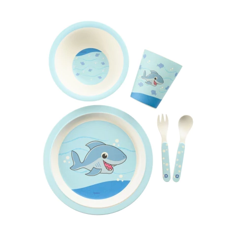 Kit Alimentação Infantil 5 Peças azul tubarão