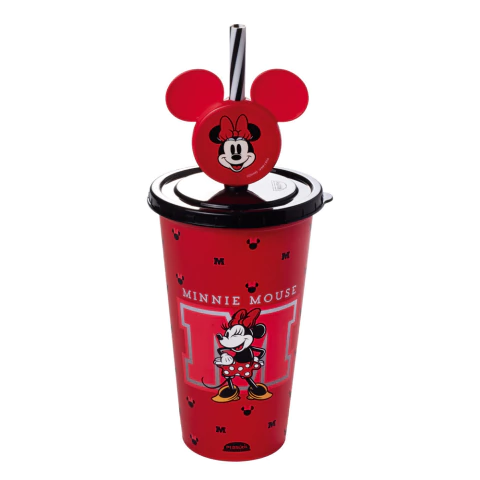 COPO CANUDO COM PIN MINNIE VERMELHO 500ML