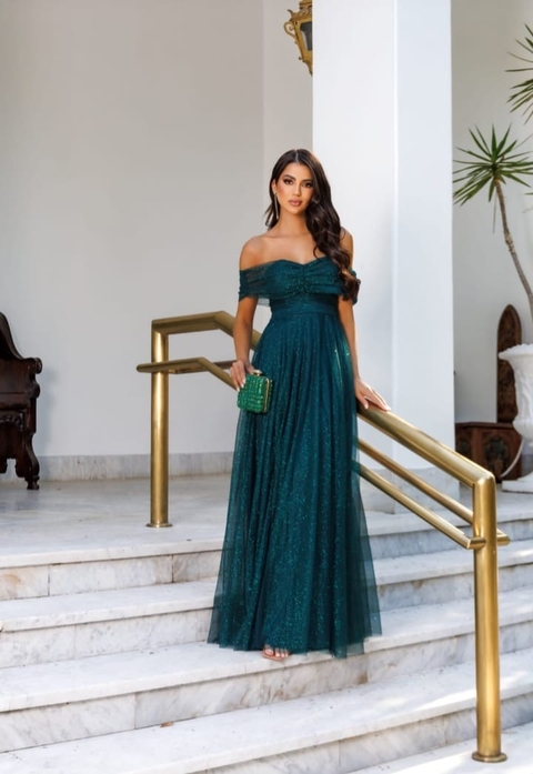 Vestido em Tule com Brilho Ombro a Ombro - comprar online