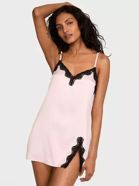 Victoria's Secret Vestido curto com acabamento em renda e cetim Tease - Anjo Rosa