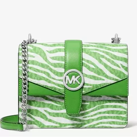 Michael Kors - Bolsa tiracolo pequena com aba e estampa de animal Greenwich Green