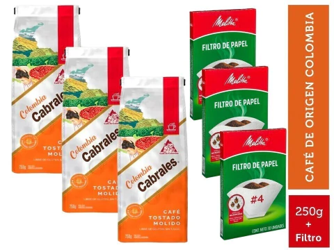 Café Cabrales Colombia Tostado Molido 250gr + Melitta N4 X 3 - comprar online