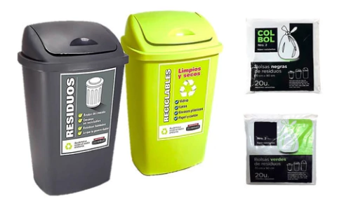2 Tachos De Residuos 25lts T/rebatible + Bolsas Colombraro