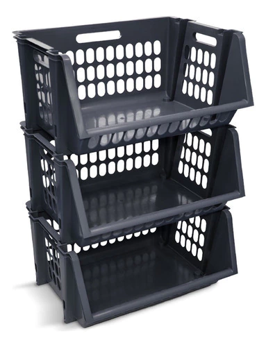 Contenedor Apilable Calado Napoles X 3 Art 9367 Colombraro Color Gris Oscuro