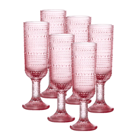 Jogo C/ 6 Taças de Champanhe Vidro Pérola Rosa 160ml Mesa Posta Champangne Espumante