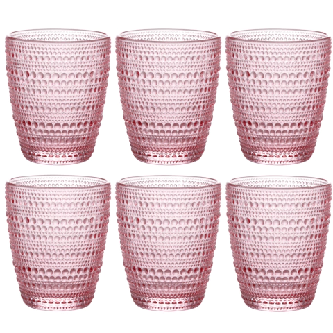 Jogo C/ 6 Copos de Vidro Pérola Rosa 300ml Luxo Bebidas Água Suco