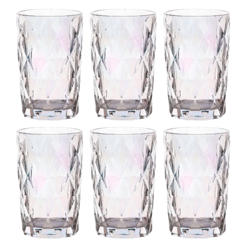 Jogo C/ 6 Copos de Vidro Diamond Rainbow 350ml Luxo Bebidas Água Suco - comprar online