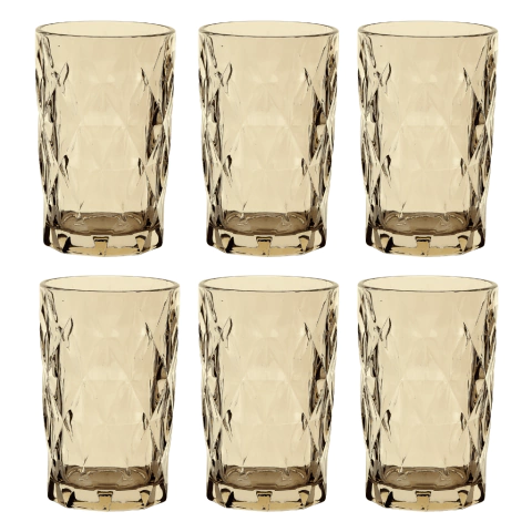 Jogo C/ 6 Copos de Vidro Diamond Âmbar 350ml Luxo Bebidas Água Suco - comprar online
