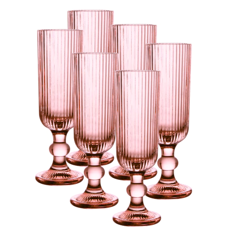 Jogo C/ 6 Taças de Champanhe Versalhes Rosa 160ml Luxo Espumante Champagne