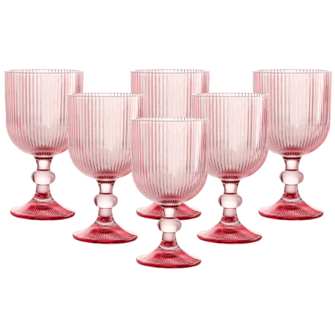 Jogo C/ 6 Taças Versalhes Rosa 390ml Mesa Posta Bebidas Água Suco
