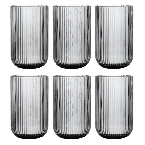 Jogo C/ 6 Copos de Vidro Versalhes Cinza 460ml Luxo Bebidas Água Suco