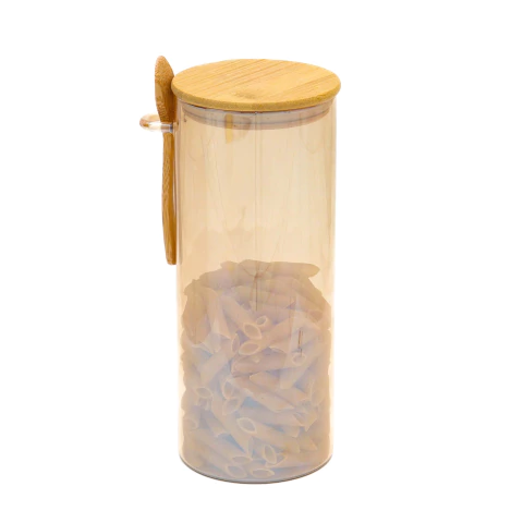 Pote de Vidro Hermético Borossilicato Redondo Âmbar C/Colher 1300ml Mantimentos Grãos Decoração Cozinha
