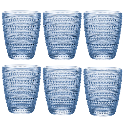 Jogo C/ 6 Copos de Vidro Pérola Azul 300ml Luxo Bebidas Água Suco