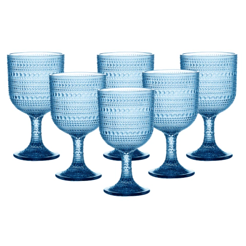 Jogo C/ 6 Taças de Vidro Pérola Azul 390ml Mesa Posta Bebidas Água Suco