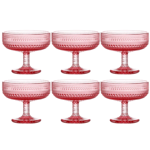 Jogo C/ 6 Taças de Vidro Sobremesa Pérola Rosa 310ml Mesa Posta Luxo