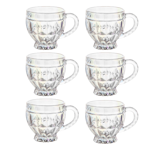 Jogo 6 Xícaras de Vidro Rainbow 220ml Café Chá Riviera Luxo Resistente