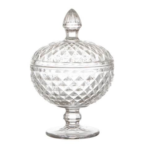 Potiche de Vidro C/ Pé Lumiere Transparente Baleiro Bomboniere 12x18,5cm Resistente
