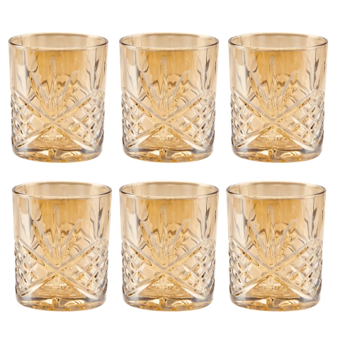 Jogo C/ 6 Copos Baixos de Vidro Dublin Âmbar 320ml Drinks Bebidas