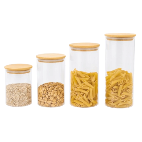 Kit C/ 4 Potes de Vidro Hermético Transparente 650ml / 850ml / 1100ml / 1300ml