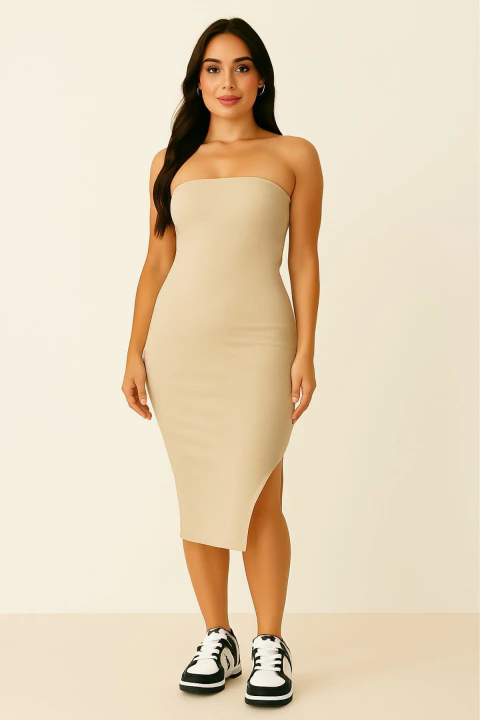 Vestido Midi Tomara que Caia - Areia - comprar online