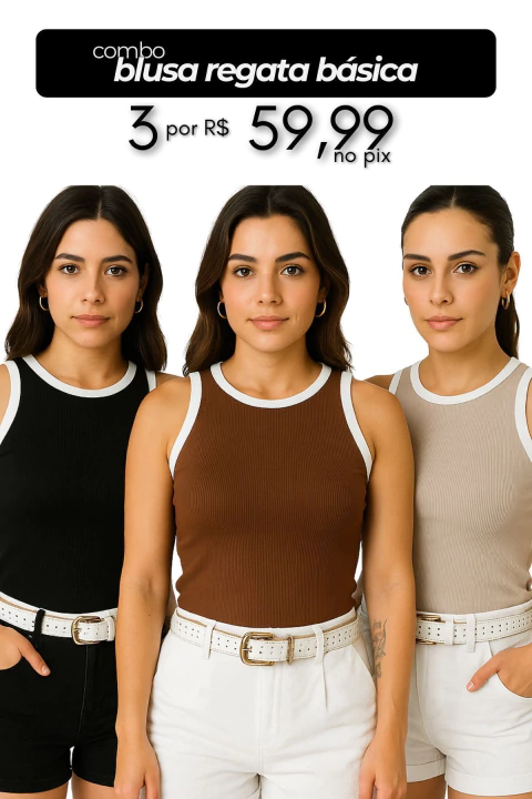 Trio Blusa Regata Bicolor (preto, nude, marrom) - comprar online