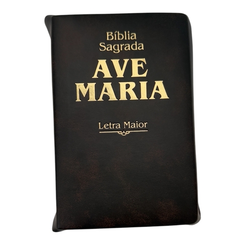 Bíblia Sagrada Ave Maria Marrom Letra Maior - Zíper