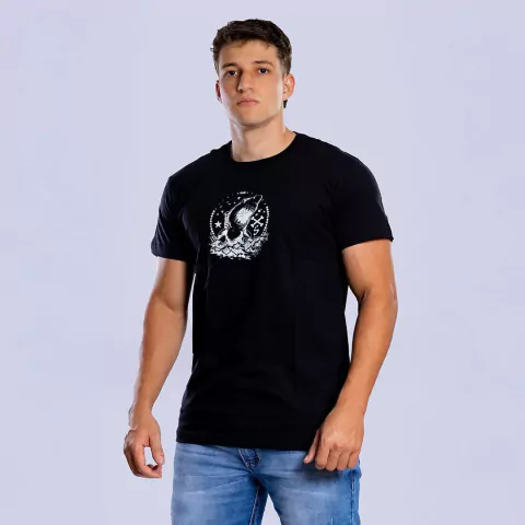 Camisetas Masculinas Gola O Estampada Preta - comprar online