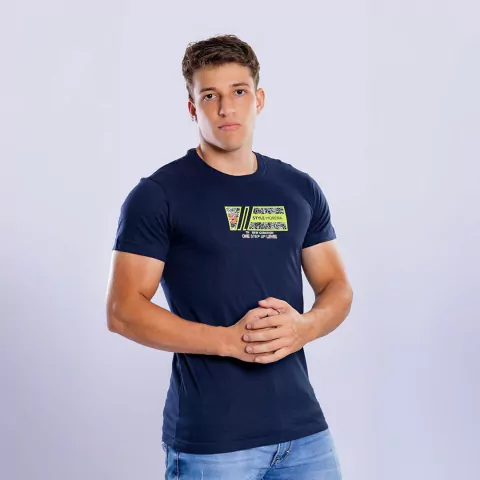 Camisetas Masculinas Gola Estampada Azul - comprar online