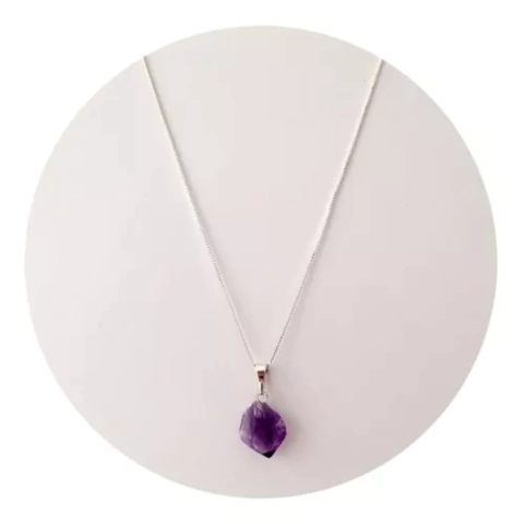 Colar Prata 925 Ametista Semi Lapidada Legítima - P. Vecchio
