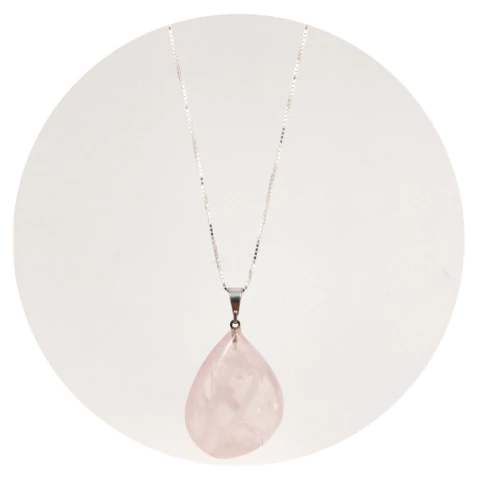 Colar 50cm Prata 925 Quartzo Rosa Gotas Natural P. Vecchio