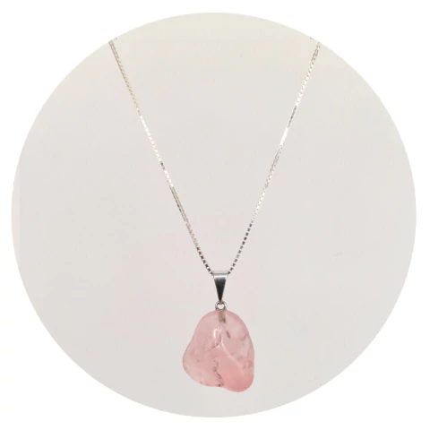 Colar 60cm Prata 925 Quartzo Rosa - Natural P. Vecchio Joias