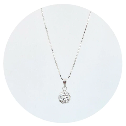 Colar 60cm Prata 925 Esfera Brilhante em Zircônias P Vecchio