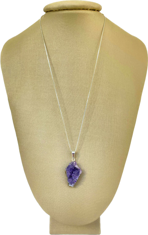 Colar Prata 925 com Banho Ródio Ametista Drusa Metalizada