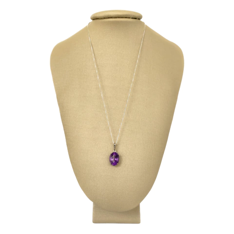Colar 50cm em Prata 925 Ametista Clássica Sofisticada